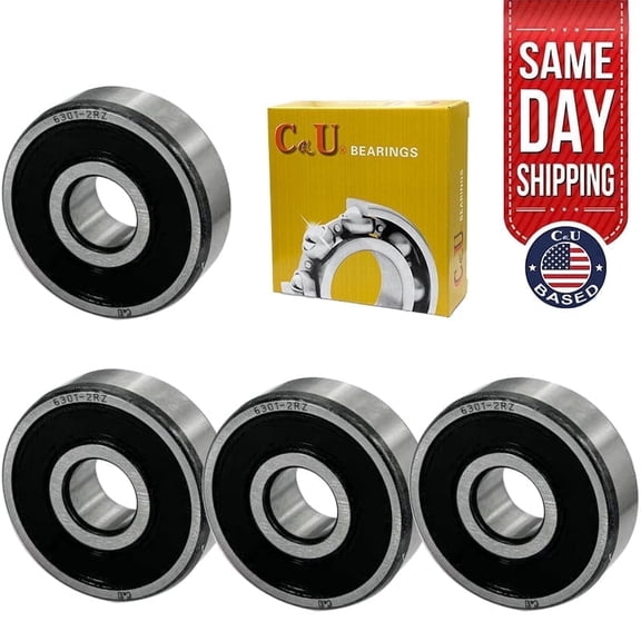 CKU Deep-Groove Ball Wheel Bearings 6301-2RS Double Sealed Premium Steel 4 Pack 12x37x12mm