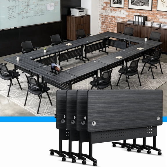 4 Pack 61in Commercial Folding Conference Room Tables,Flip Top Mobile Training Table for 2-30 Person,Space-Saving,Locking Casters,Modern Meeting Seminar Tables for Office