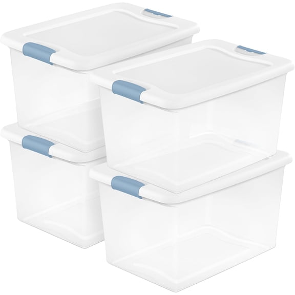 4-Pack 64 Quart Clear Stackable Storage Bins with Latching Lid, Large Plastic Organizer Boxes for Home Dorm Closet Garage