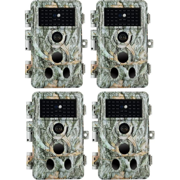 4-Pack 64MP Trail Cameras with 1296P HD Video, Night Vision No Glow, 0.1S Motion Activation, IP66 Waterproof - Ideal for Outdoor Wildlife Hunting & Home Security Surveillance-Gray