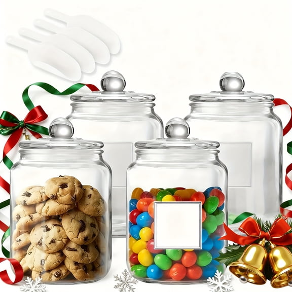 4-Pack 64oz Large Glass Jars with Airtight Flip-Top Lids - Clear Heavy-Duty Containers for Dry Food, Beans, Pasta & Pantry Organization