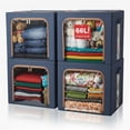 thumbnail image 1 of 4 Pack 66L Clothes Storage Bins with Metal Frame, Foldable Organizer Box with Clear Window and Handles for Closet, 20x16x13 inch, Blue, 1 of 9