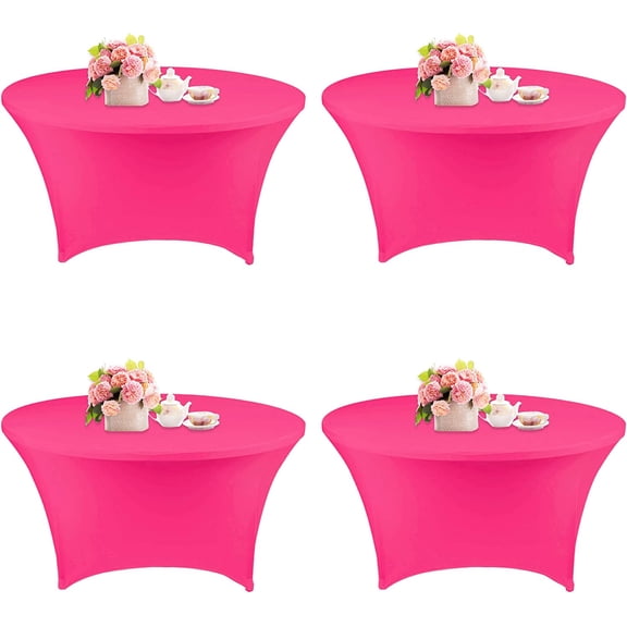 4 Pack 6FT Round Spandex Tablecloth 72 Inch Stretchable Table Cover Washable and Wrinkle Resistant Table Cloth, Fitted Round Table for Wedding, Banquet, Birthday, Party, Restaurant (Fuchsia)
