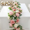 thumbnail image 1 of 4 Pack 6Ft Artificial Eucalyptus Flower Garland with Pink Peony White Rose, Baby Breath Fake Flowers Greenery Garland Floral Vine for Mantle Wedding Table Runner Centerpiece Backdrop Home Decor, 1 of 4