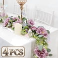 thumbnail image 1 of 4 Pack 6Ft Artificial Eucalyptus Flower Garland with Purple Peony White Rose, Baby Breath Fake Flowers Greenery Garland Floral Vine for Mantle Wedding Table Runner Centerpiece Backdrop Home Decor, 1 of 4