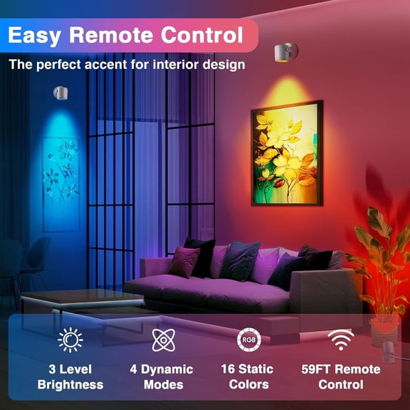 4 Pack 6W RGBW Uplighting Indoor Color Changing Up Lights Indoor with Remote Dimmable LED Christmas Spot Lights for Home Aluminum Accent Lighting for Party Plant Decor with 5.9 FT Plug Cord