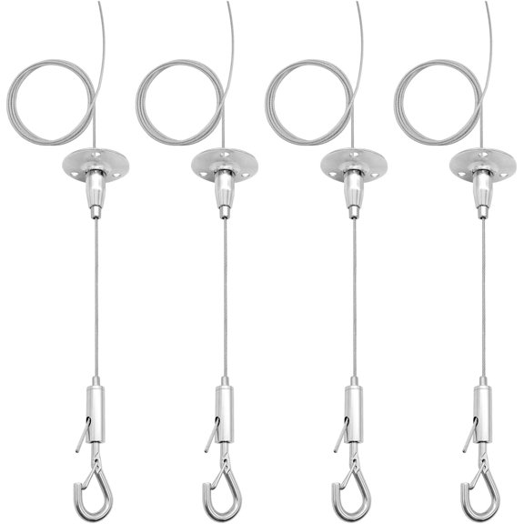 4 Pack 6ft Ceiling Sign Hanger Wire Kit, 2m Adjustable Suspension Hanging Cable Wire with H Wall Mount Suspension Cable for Art Work LED Screen, Billboard, Lights ,Mirror Picture , Holds Up to 10KG