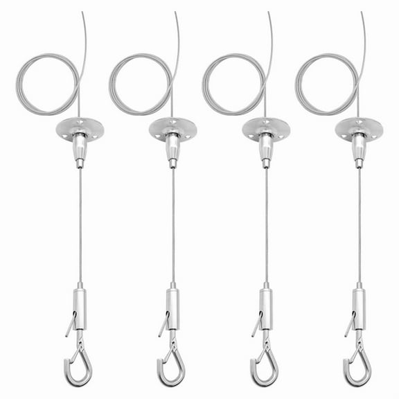 4 Pack 6ft Ceiling Sign Hanger Wire Kit, 2m Adjustable Suspension Hanging Cable Wire with Hook Wall Mount Cable,4sets x Wall Mount Cable,Silver