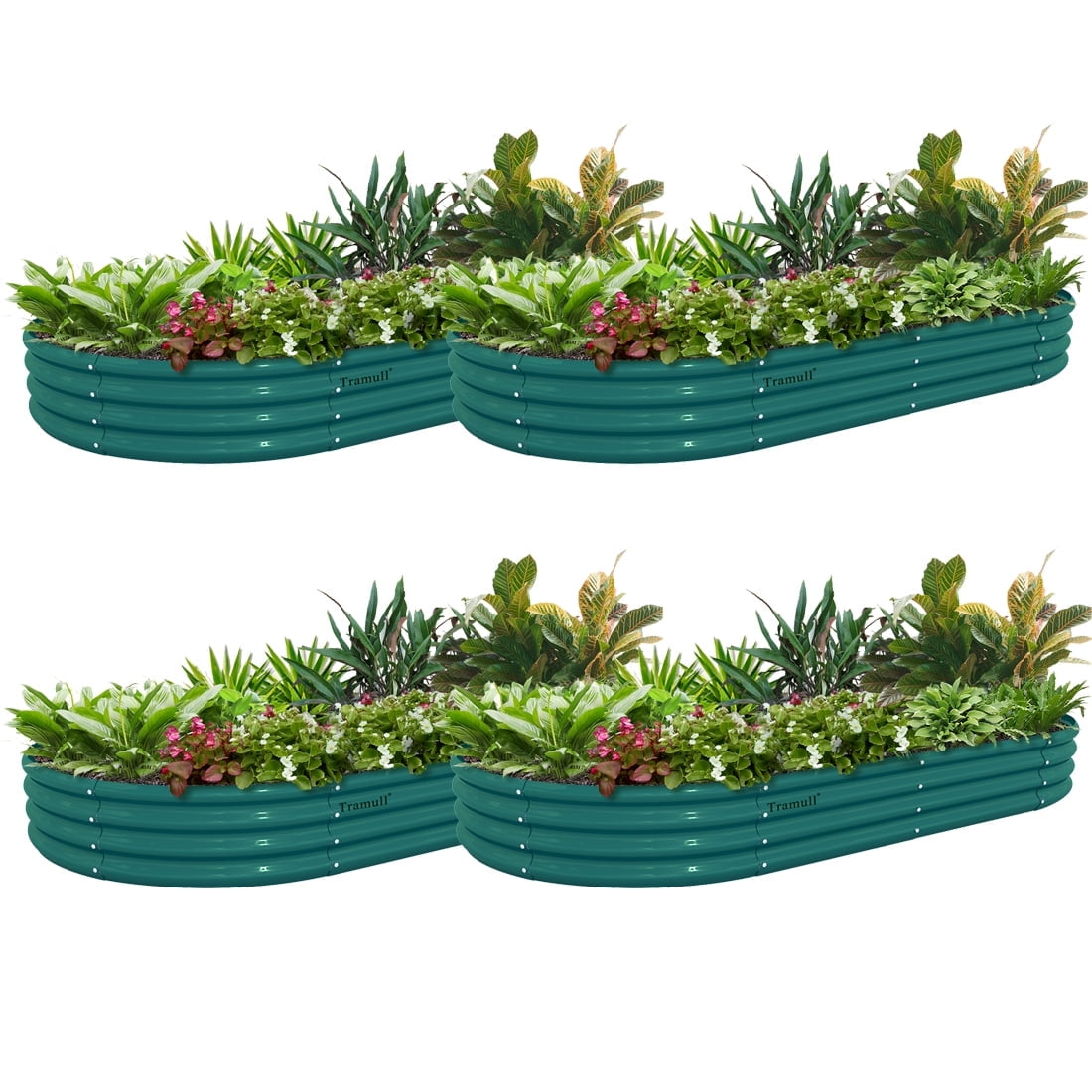 4 Pack 6x3x1FT Galvanized Raised Garden Bed Kit Oval Metal Ground Planter Box Outdoor Bottomless Planter Raised Beds for Vegetables Flowers Herbs Fruits(Green)