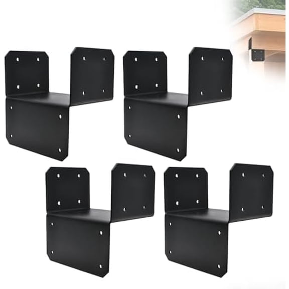 (4 Pack) 6x6 Black Joist Anchor Connector, Adjustable Post Cap Tie Bracket, 11 Gauge Joist Hanger and Post to Beam Connector for Pergola, Deck, Truss, Roof Tie, Header Support$$Hardware