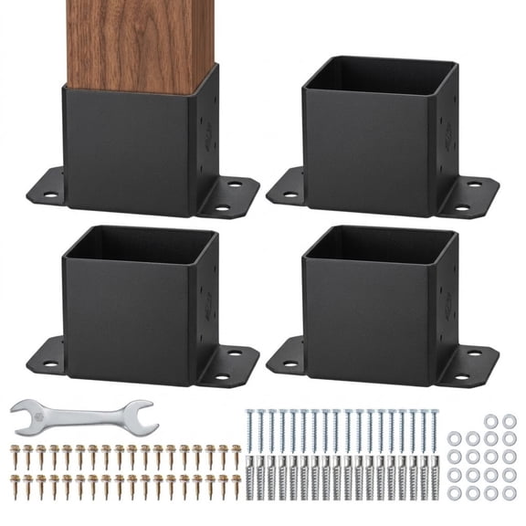 4-Pack 6x6 Post Base, 5.6" x 5.6" Inner Size Heavy Duty Post Brackets, Matte Black Powder-Coated Wood Post Anchor for Deck Railing and Pavilion Support