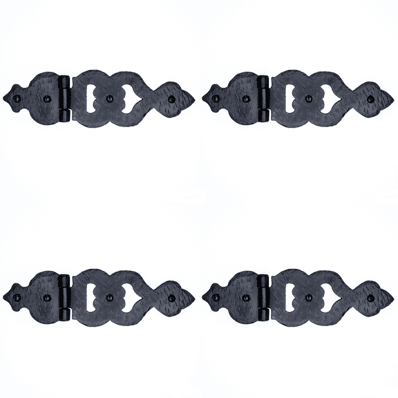 4 Pack 7.75 inch Decorative Hinges Black Wrought Iron Hinges Decorative Hinges Small Flush Mount Western Style Hinges Vintage Furniture Hardware The Farmhouse Series by Borderland Rustic Hardware