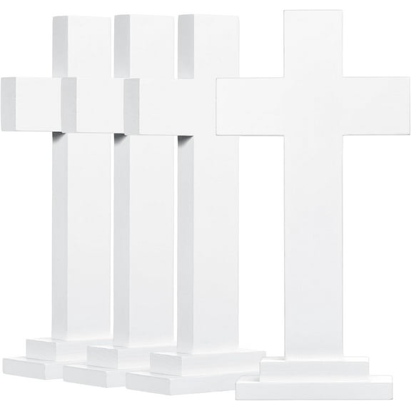 4 Pack 7.87 Inch Wood Crosses with Stand, Wooden Crosses Easter Cross Tabletop Decor Religious Christian Gift Baptism Centerpieces for Table Church Sunday First Communion (White)