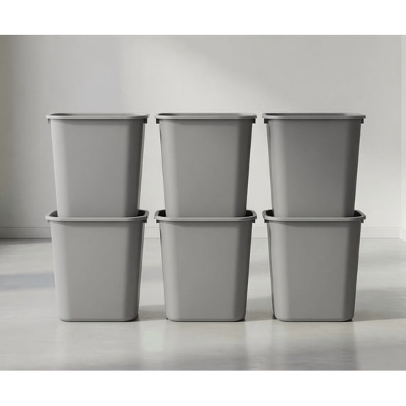 4 Pack - 7 Gallon/28 quart/26.50 L Gray Rectangular Plastic Wastebasket - Compact Deskside Trash Can for Home, Office, Kitchen, Bathroom
