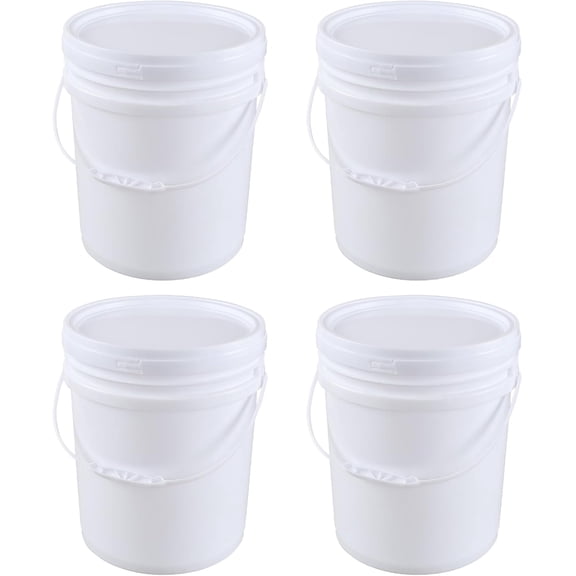 4-Pack 7 Gallon White Plastic Bucket Pail Container with Lid, Food Storage Bucket Pail with Handles