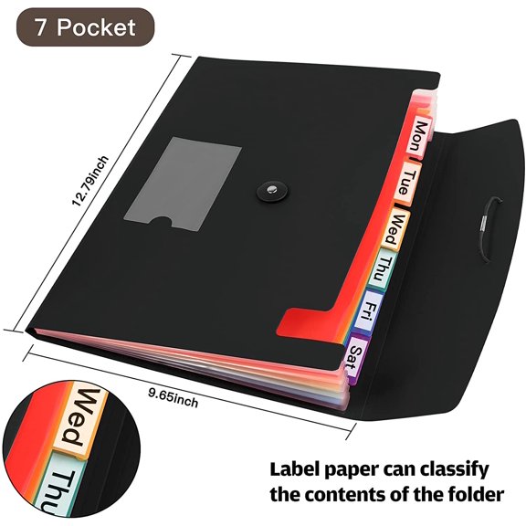 4 Pack 7-Pocket Expanding File, Plastic Expandable File Folder with Pockets, A4/Letter Size Accordion Organizer Folder, for School and Office Supplies - Black&Blue&Pink&Yellow