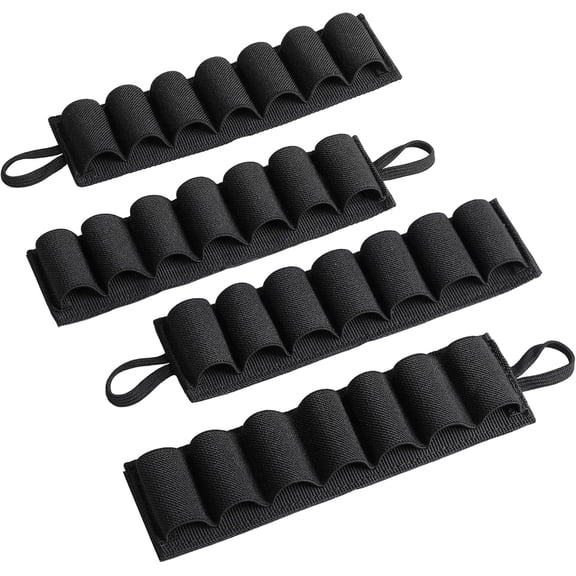 4 Pack 7 Round Shotgun Shell Holder or 12/20 Gauge 60 Round Tactical Shotgun Shell Bandolier Adjustable, Optional 2 Pcs 7 Round Shotgun Shell Holder / 8 Round Butt Stock Shell Holder for Hunting
