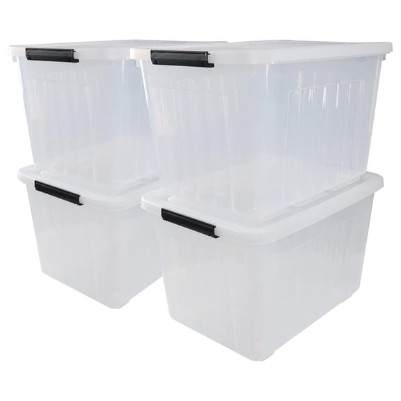4-Pack 70 Quart Storage Boxes, Plastic Storage Bin with Wheels, Clear