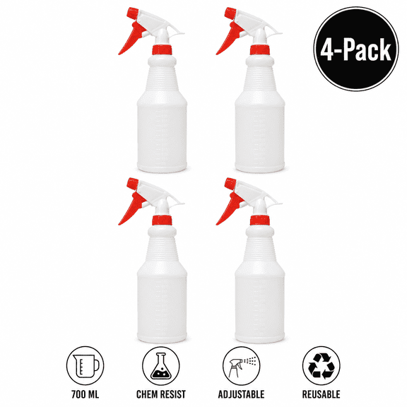 4-Pack 700 ml Red Chemical Resistant Spray Bottles, Trigger Sprayers