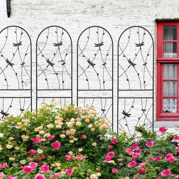 4-Pack 71"19.7" Rustproof Metal Garden Trellis Dragonfly Decor Black for Outdoor Climbing Plants & Flowers