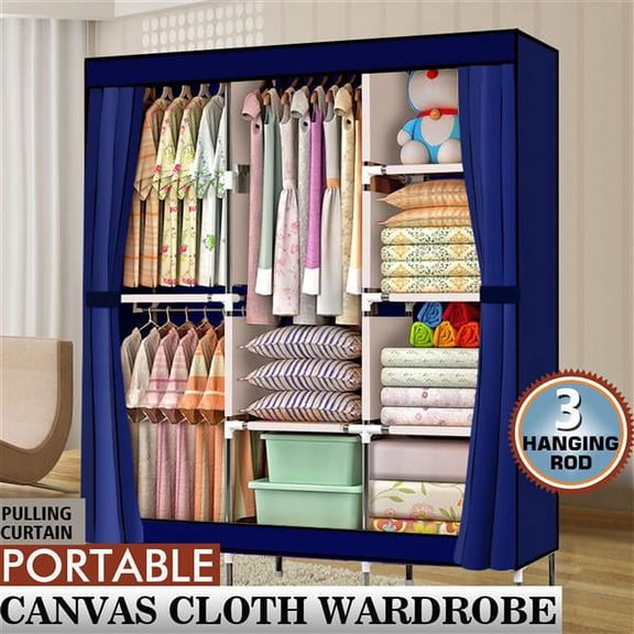 4 Pack 71" Portable Closet Wardrobe Clothes Rack Storage Organizer with Shelf, Blue