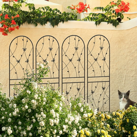 4-Pack 71" x 19.7" Rustproof Metal Garden Trellis, Butterfly Deco Plant Support for Climbing Plants (Black)