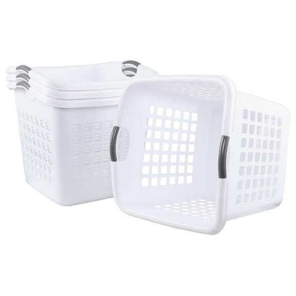 4-Pack 72 L Plastic Laundry Storage Basket, Large Dirty Clothes Hamper Basket, White