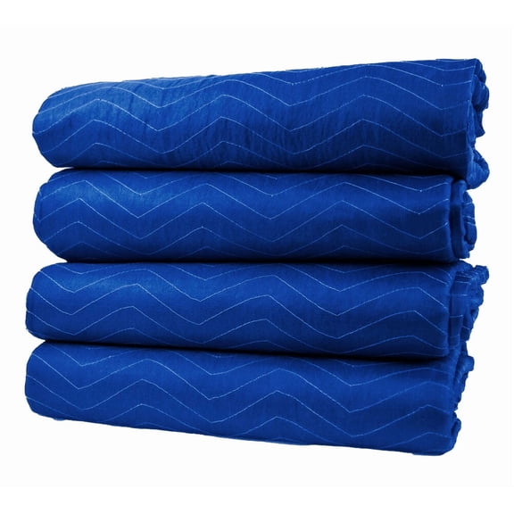 4 Pack 72" x 80" (85 lb/dz Weight) Heavy Duty Moving Blankets - Blue Woven Polyester Furniture Moving Pads for Protection in Moving or Storage