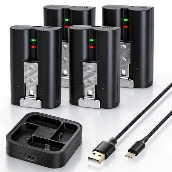 4 Pack 7200mAh Rechargeable Battery Packs with Charger Station Compatible with R-ing Doorbell 2/3/4, Spotlight and Stick Up Cam