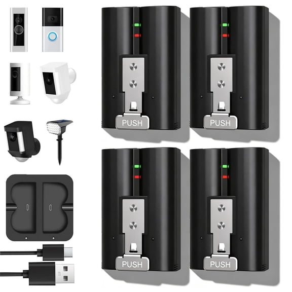 4 Pack 7200mAh Rechargeable Battery Packs with Dual Charger Compatible with R-ing Doorbell 2/3/4, Spotlight and Stick Up Cam