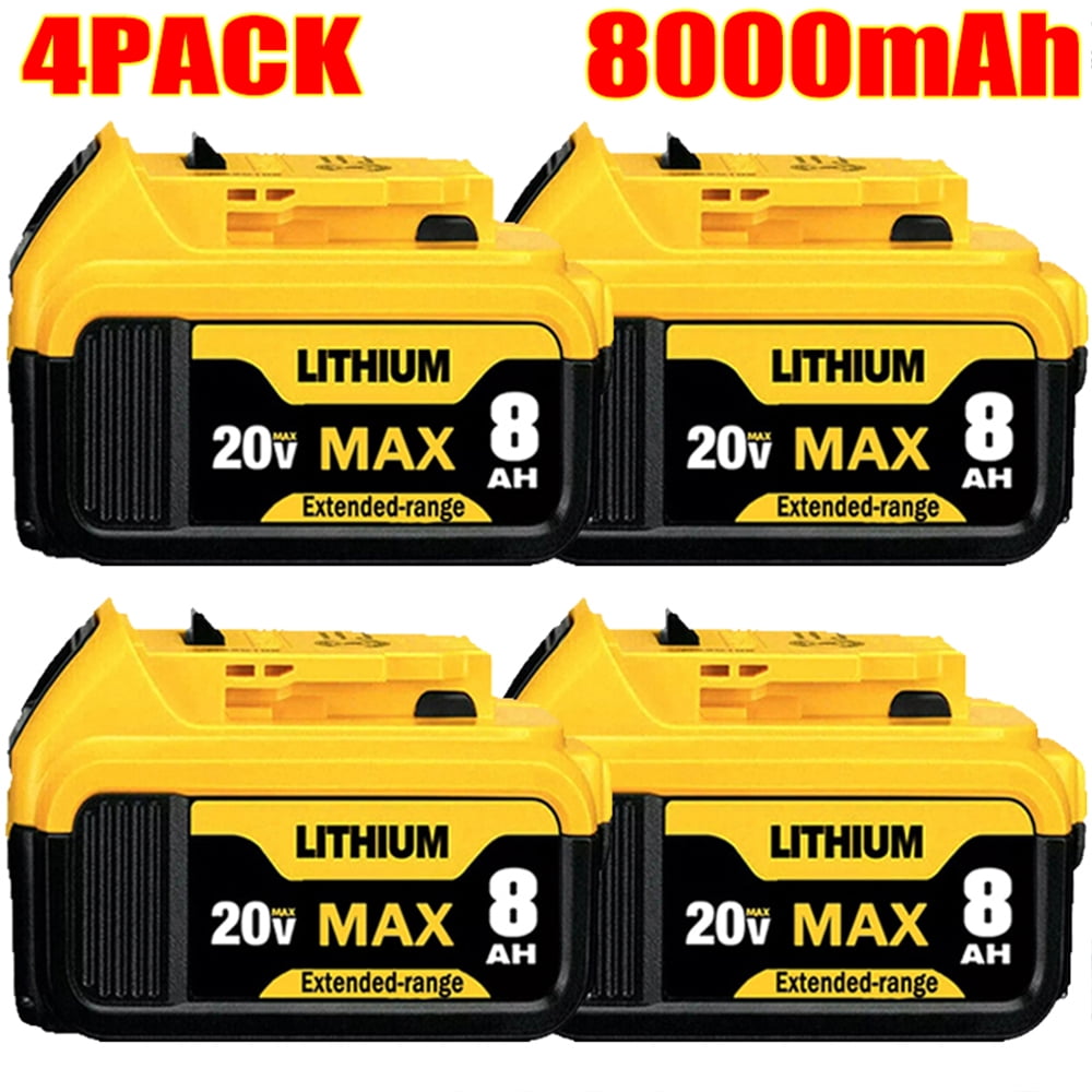 4-Pack 8.0Ah Replacement Batteries For DeWalt 20V Max Tools With 2-Port Charger