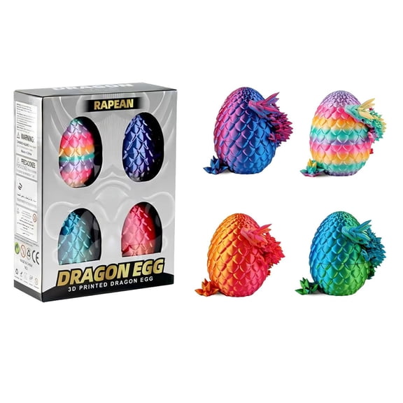 Rayocon 3D Printed Dragon Egg with Articulated Dragon Inside, 4 pack Fidget Toys for Kids and Adults, Easter Basket Stuffers