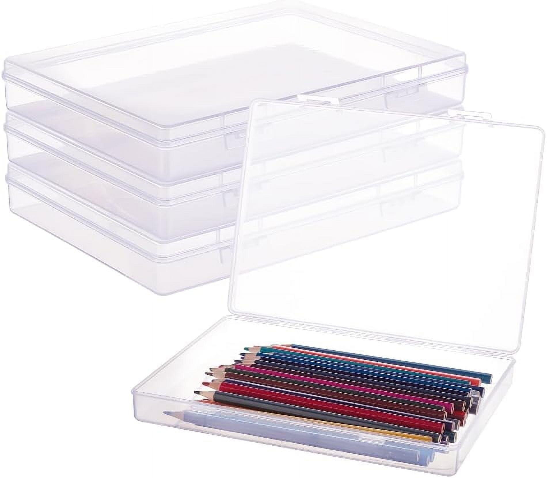 4 Pack 8.8x6.5x1.2 Large Rectangle Clear Plastic Storage Containers Large Box Case with Double Buckles for Cards Pens Beads and Jewelry Findings DIY