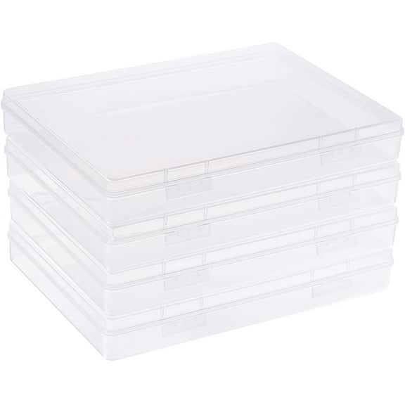 4 Pack Large Rectangle Clear Plastic Storage Containers Large Box Case with Double Buckles