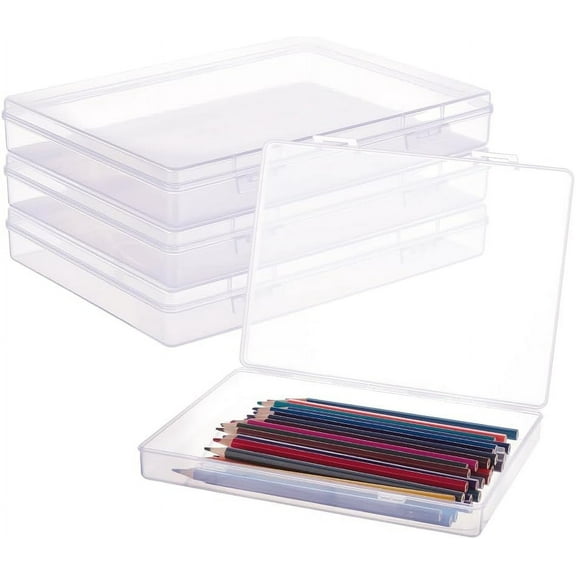 4 Pack 8.8x6.5x1.2 Large Rectangle Clear Plastic Storage Containers Large Box Case with Double Buckles