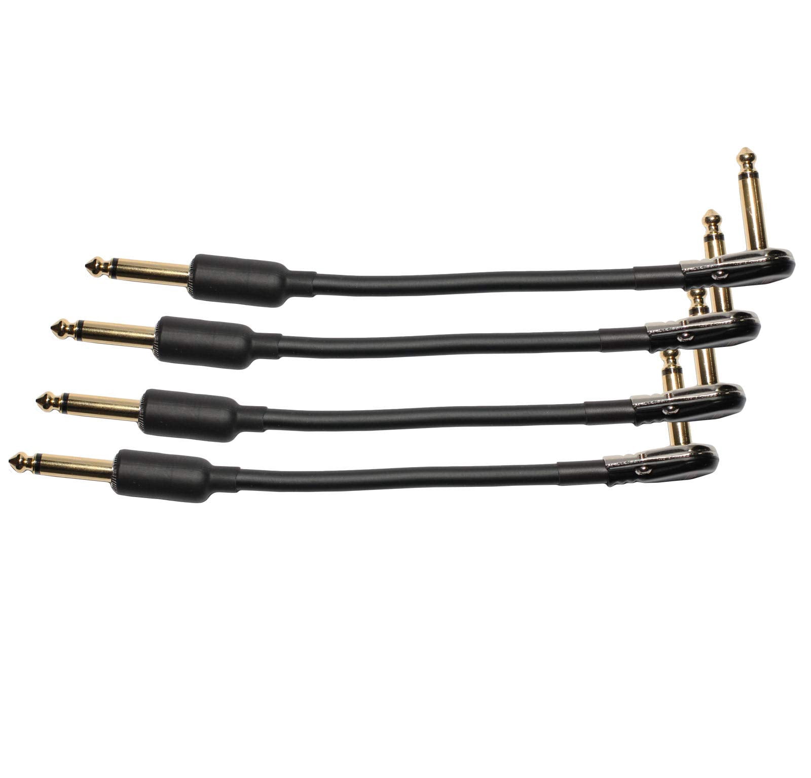 4-Pack 8" Castline Gold Mogami 2524 Guitar Pedal Board Effects Switcher Patch Cable 1/4 TS Low Profile and Short Barrel Connectors