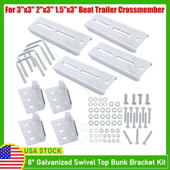 4 Pack 8" Galvanized Swivel Top Bunk Bracket Support Kit For 3x3 Boat Trailer