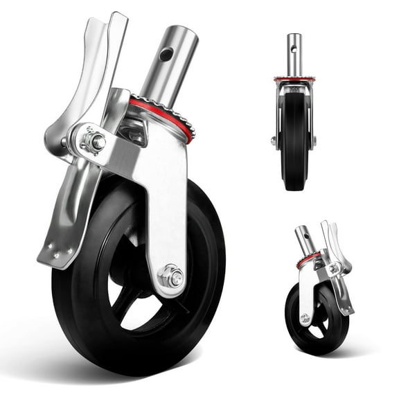 4-Pack 8" Heavy Duty Locking Caster Wheels with Dual Brakes, Rubber Tires for Scaffolding Rolling Tower Construction Work