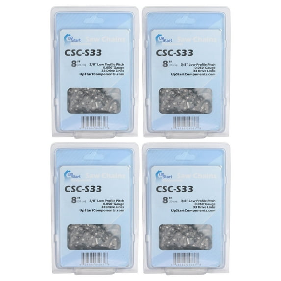 4-Pack 8-Inch Chainsaw Chain Replacement for Earthwise NVPS42108 - (8", 3/8", .050", 33 Drive Links)