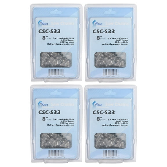 4-Pack 8-Inch Chainsaw Chain Replacement for Sun Joe SWJ800E - (8", 3/8", .050", 33 Drive Links)