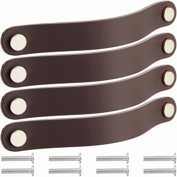 4 Pack 8 Inch Genuine Leather Cabinet Handles Drawer Pulls Kitchen Wardrobe Door Knobs Soft Leather Hardware Dresser Decorative Handle with Screw DIY