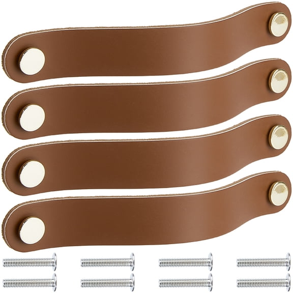 4 Pack 8 Inch Genuine Leather Cabinet Handles Handmade Soft Leather Hardware Dresser Decorative Handle Drawer Pulls Kitchen Wardrobe Door Knobs
