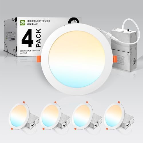 4 Pack 8 Inch LED Recessed Light 20W, 5 CCT 2700K-5000K CRI90+, IC Rated Ultra Thin Dimmable Ceiling Lights with J Box, Canless Wafer Downlight, Round Slim Panel Lighting, UL Listed, White$$Tools
