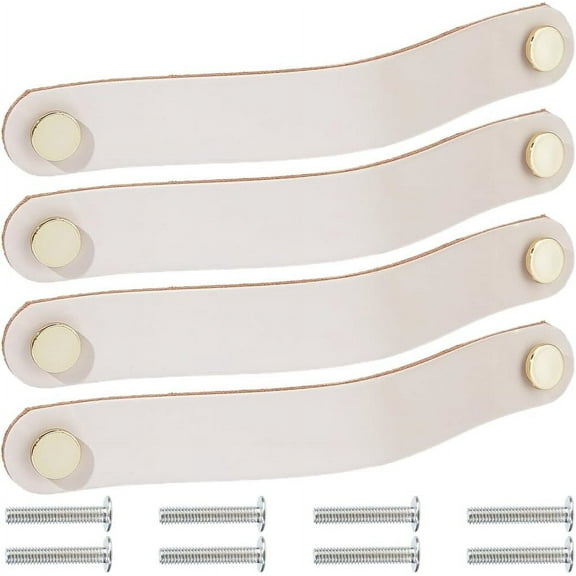 4 Pack 8 Inch Leather Drawer Pulls Cabinet Handles Soft Kitchen Wardrobe Door Knobs Genuine Leather Hardware Dresser Decorative Handle with Screw for Furniture Cupboards (WhiteSmoke)