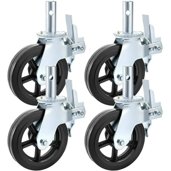 4 Pack 8 Inch Polyurethane Swivel Casters Dual Locking Brakes Adjustable Outriggers 1100 lbs Capacity Each