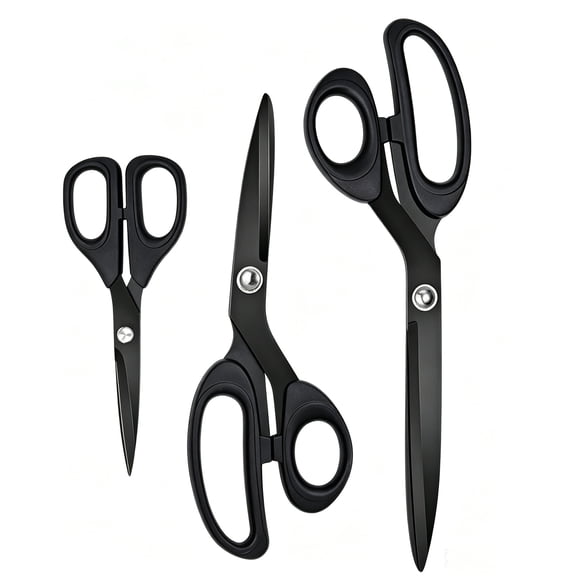 Jorunhe Black Titanium Scissors Set,Sharp Non Stick Blade,Fabric Shears for Sewing,Office and Home Use 3 Pack (10''/9''/6.5")