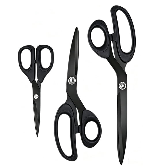 Jorunhe Black Titanium Scissors Set,Sharp Non Stick Blade,Fabric Shears for Sewing,Office and Home Use 3 Pack (10''/9''/6.5")