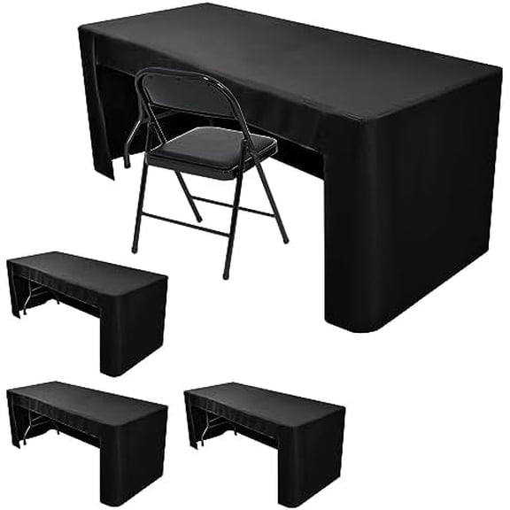 4 Pack 8 foot Black Table Cloth Fitted Trade Show Table Covers for Rectangular Table -Open Back Folding Table Covers Washable and Wrinkle Resistant Table Cloth for Craft Show, Weddings, Events