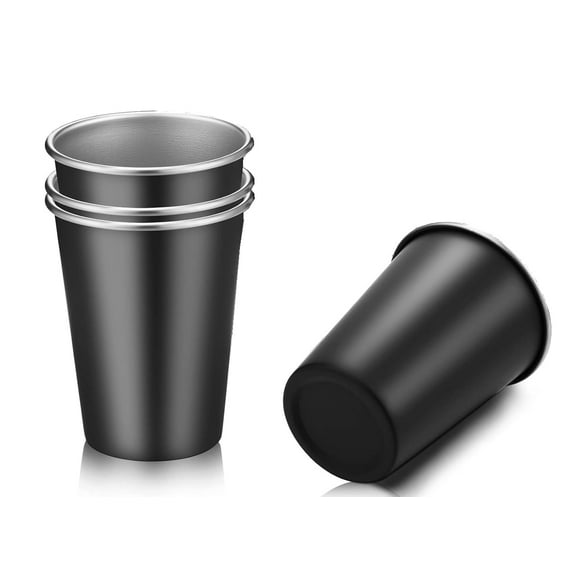 4 Pack 8 oz Stainless Steel Pint Cups Metal Cups Unbreakable Drinking Water Tumblers Stackable Tumbler,Stainless Steel Tumbler Kids for Bar Home Restaurant Travel(Black)