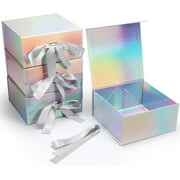 4 Pack 8x8x4 Rainbow Silver Gift Boxes with Magnetic Lids, Gift Wrap Box for Presents, Birthday, Wedding, Mothers Day, Bridesmaid Groomsman Proposal Box